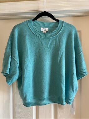 WILT 100% Cashmere Teal Short-Sleeve Crewneck Sweater